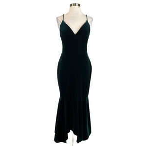 AQUA Green Velvet Sleeveless V-Neck High-Low Midi Sheath Cocktail Dress Size 6